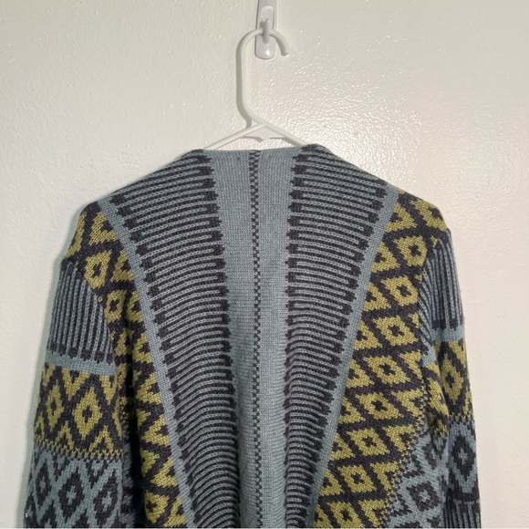 J. Jill Open Front Waterfall Cardigan Blue Green Geometric L - Picture 8 of 12